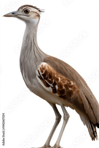 Red Book Great Indian Bustard - standing tall, side profile, isolated on white background