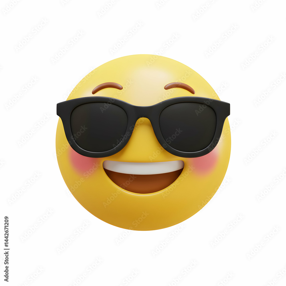 Cool Smiley Face Emoji with Sunglasses 3D Render Cool Smiley Face Emoji with Sunglasses 3D Render