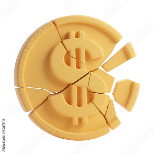 3d render crashed coin economic recession
