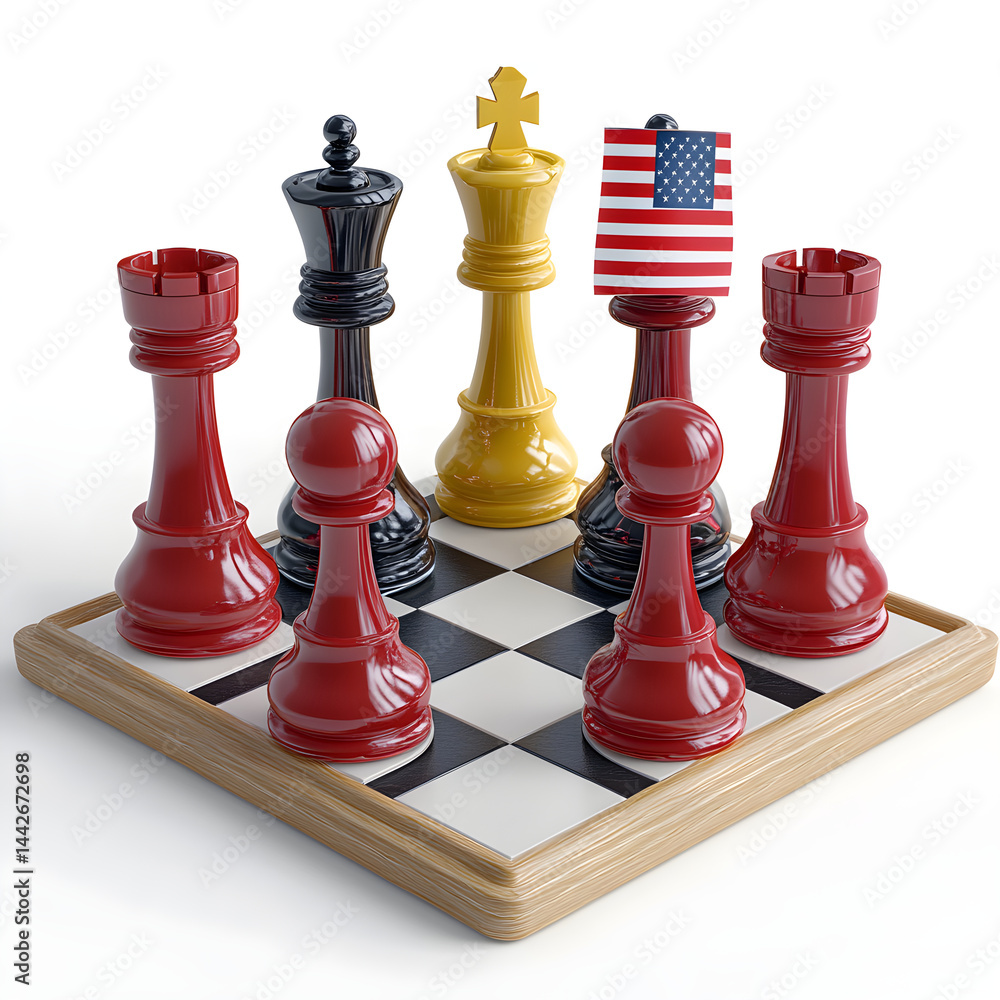 Chess pieces representing usa on chessboard planning next move