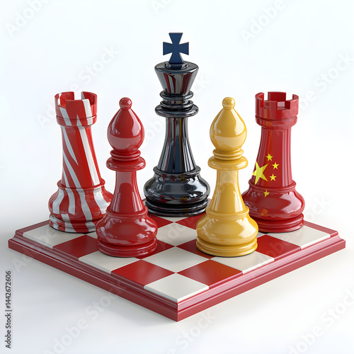Obraz na płótnie Chess pieces representing international powers facing each other on a chessboard w salonie