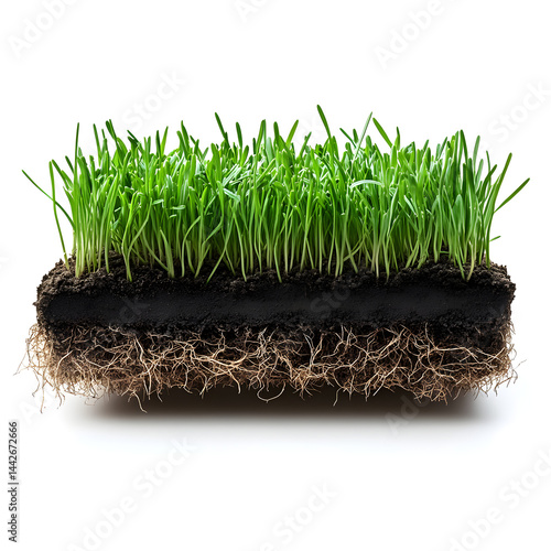 Obraz na płótnie Green grass growing from ground soil cross section with roots w salonie