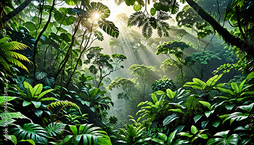 Tropical Rainforest Canopy at Dawn