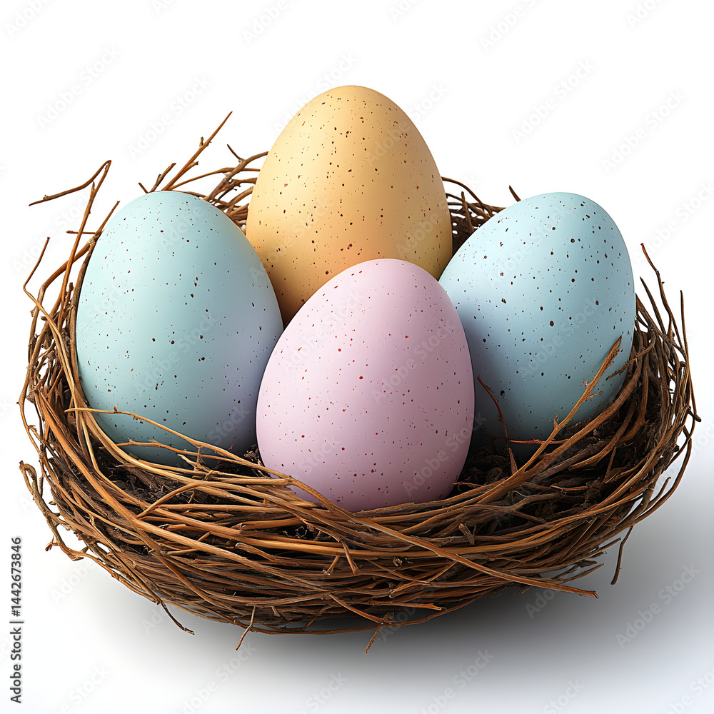 Colorful easter eggs nestling in a bird's nest