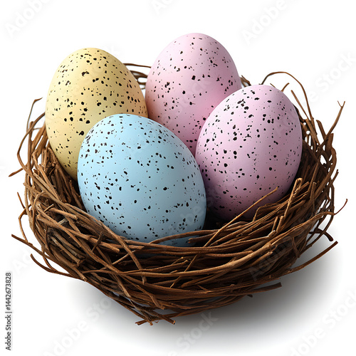 Obraz na płótnie Colorful speckled easter eggs resting in a nest w salonie