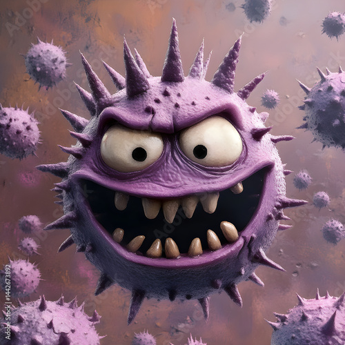 Obraz na płótnie Mean virus grinning showing teeth and spreading infection w salonie