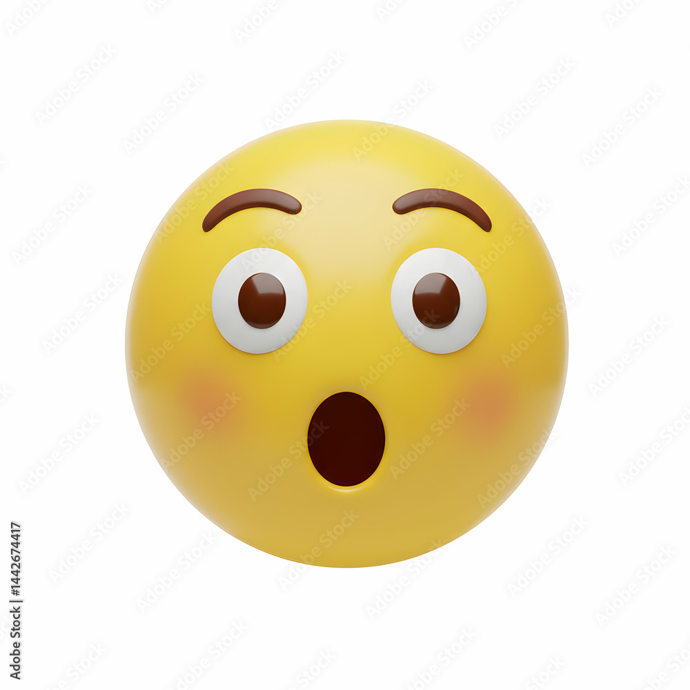 Fototapeta premium Surprised Emoticon 3D Yellow Face with Wide Eyes