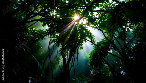 Obraz na płótnie Tropical Rainforest Canopy at Dawn w salonie