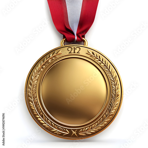 Obraz na płótnie Gold medal hanging from red and white ribbon symbolizing victory w salonie
