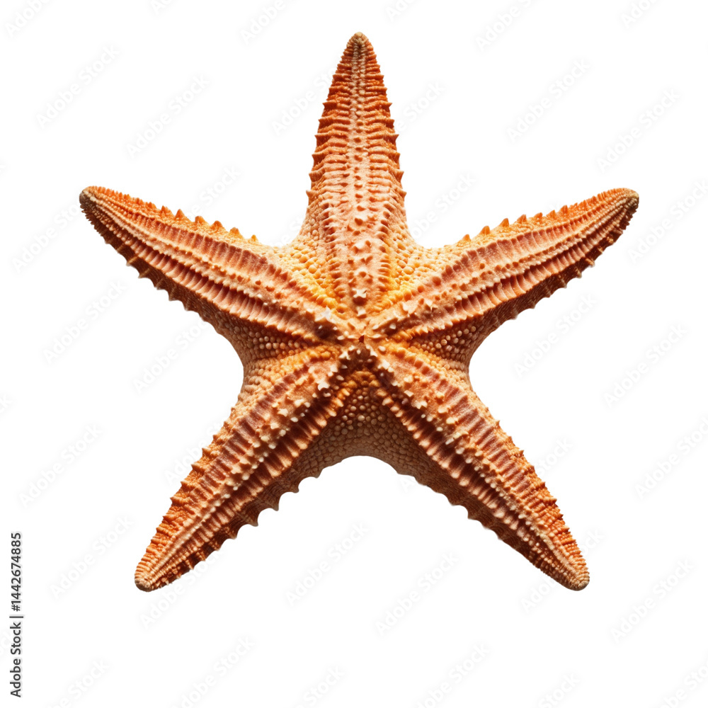 High-quality image of a textured orange starfish on white. Perfect for marine life, beach, or underwater-themed designs and educational materials High-quality image of a textured orange starfish on white. Perfect for marine life, beach, or underwater-themed designs and educational materials