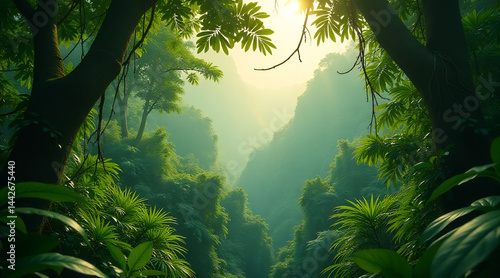 Obraz na płótnie Tropical Rainforest Canopy at Dawn w salonie