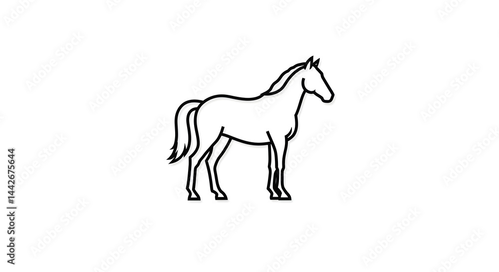 Standing Horse Line Drawing on White Background Standing Horse Line Drawing on White Background