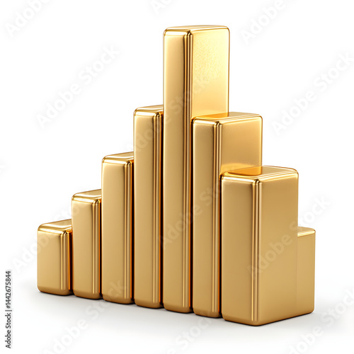 Obraz na płótnie Golden bars chart growing on white background w salonie