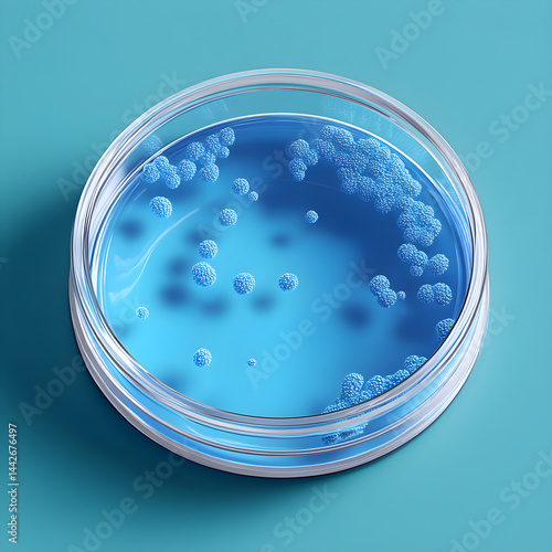 Obraz na płótnie Petri dish showing growing colonies of bacteria in blue culture medium w salonie