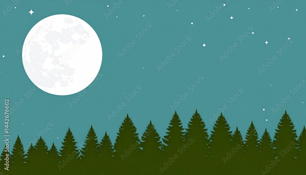 Fototapeta premium Serene nighttime view of a moonlit forest under starry skies nature scene tranquil environment digital illustration