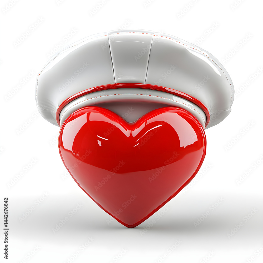 Red heart wearing nurse hat symbolizing healthcare and love