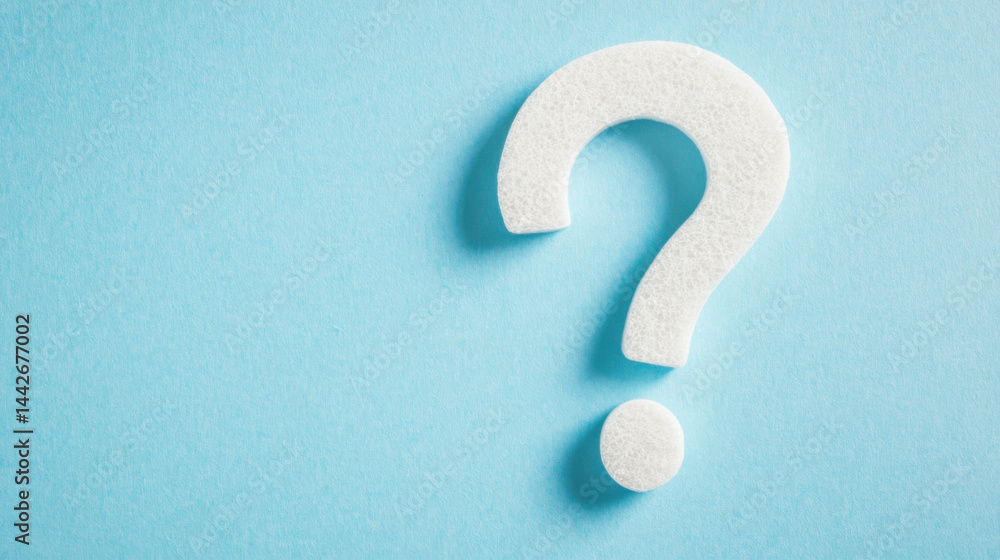 White question mark on light blue background. White question mark on light blue background.