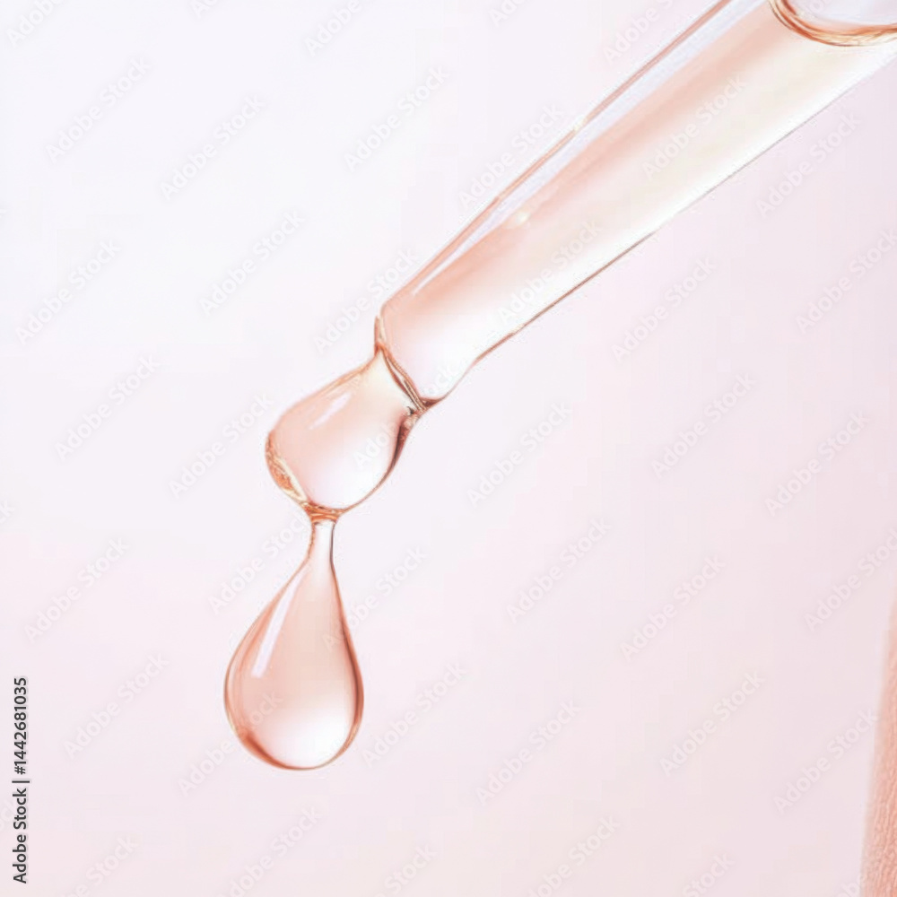 Essential oil dropper applying oil on smooth skin, wellness and skincare concept