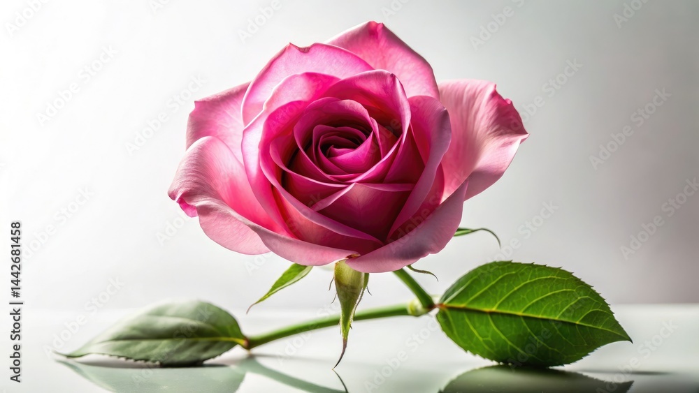 Fototapeta premium Pink Rose Silhouette, Isolated White Background, Floral Silhouette Photography, Elegant Flower Silhouette, Romantic Rose Image