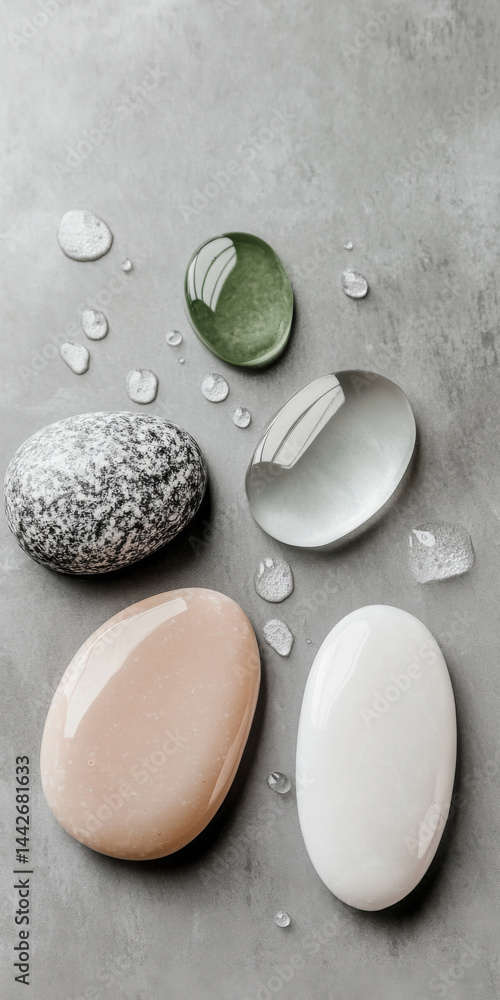 Spa concept with smooth stones on gray background, ideal for relaxation themes