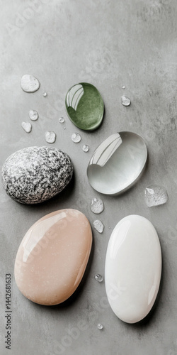 Obraz na płótnie Spa concept with smooth stones on gray background, ideal for relaxation themes w salonie