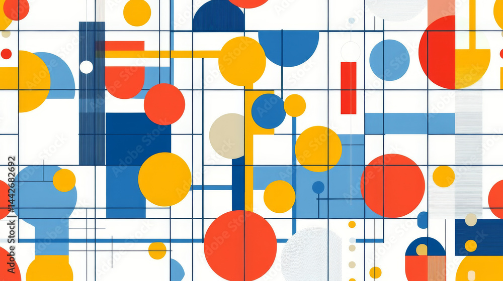 Abstract geometric pattern with circles and lines in vibrant colors