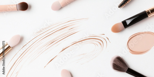 Obraz na płótnie Makeup brushes with foundation strokes on white background w salonie