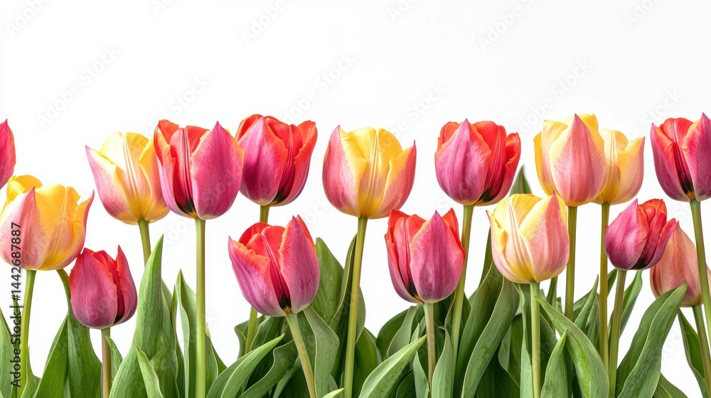 Naklejka premium Vibrant round panels featuring blooming tulips on white background.
