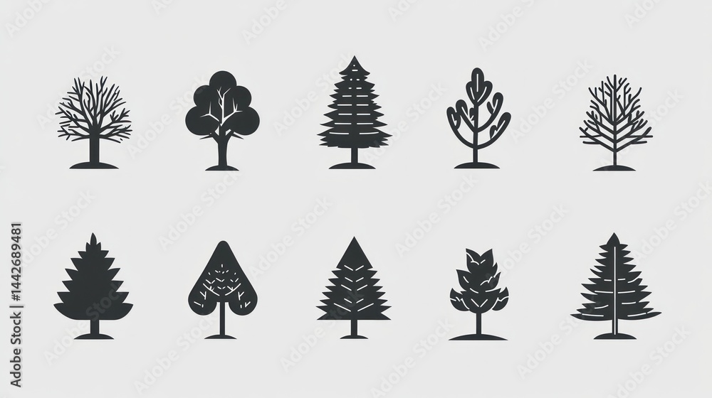 Obraz premium Various Tree Icons, Flat Style