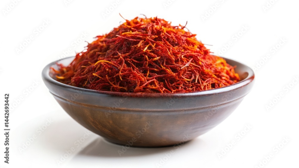 Fototapeta premium Saffron Spice Bowl - High-Resolution Photo, Isolated White Background, Culinary Photography, Food Photography, Premium Quality