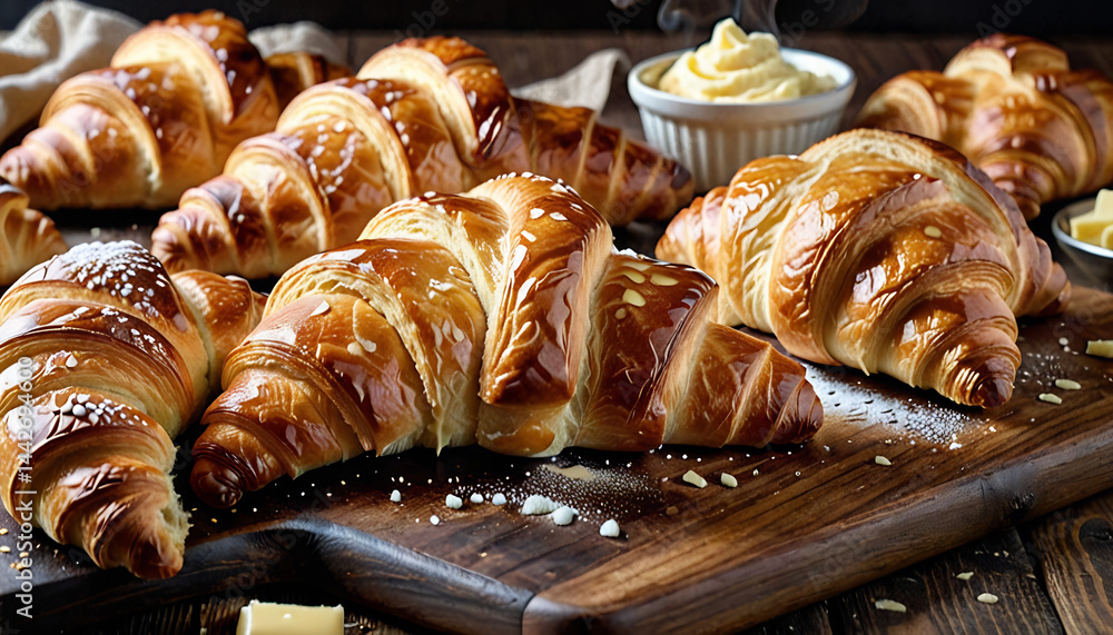 Close-Up of Freshly Baked Croissants