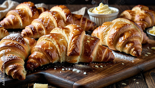 Obraz na płótnie Close-Up of Freshly Baked Croissants w salonie