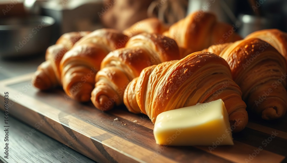 Close-Up of Freshly Baked Croissants