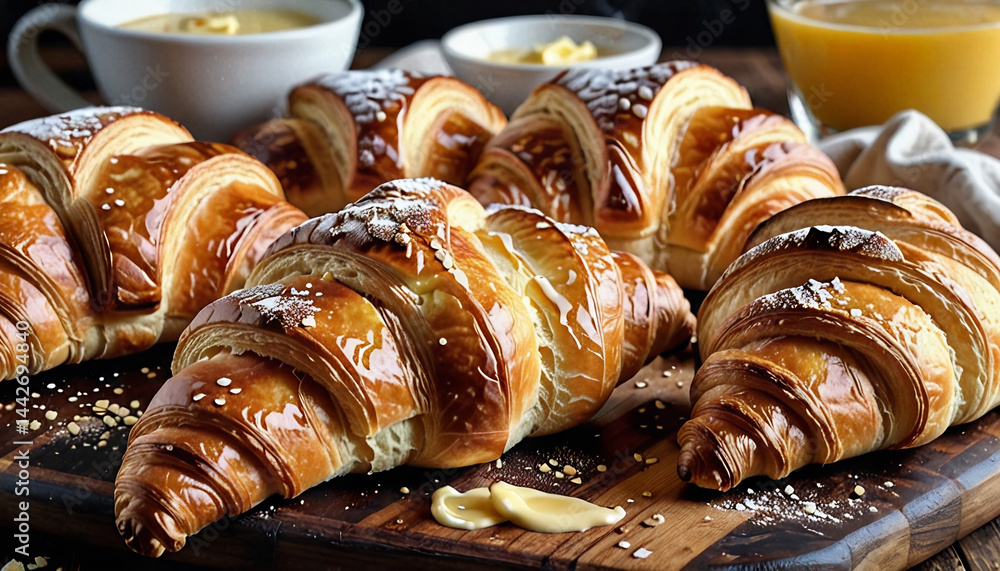 Close-Up of Freshly Baked Croissants