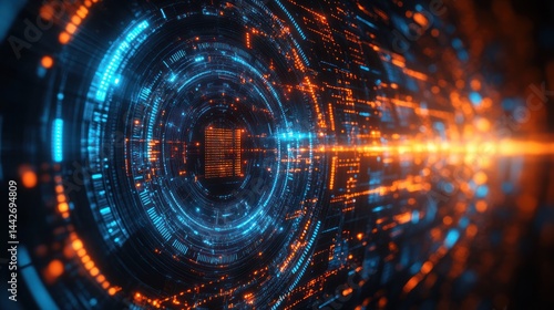 Wallpaper Mural Abstract tunnel with glowing blue and orange lights digital technology concept. Torontodigital.ca