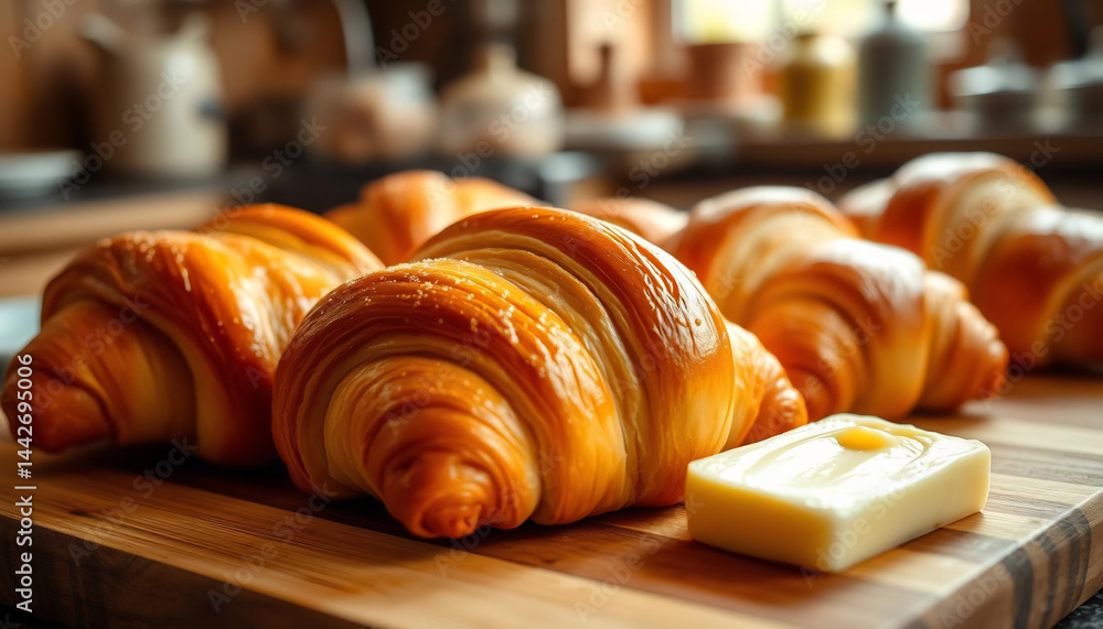 Close-Up of Freshly Baked Croissants