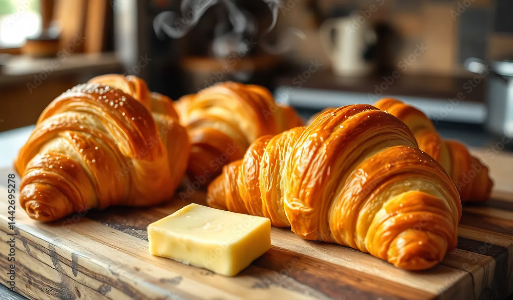 Close-Up of Freshly Baked Croissants