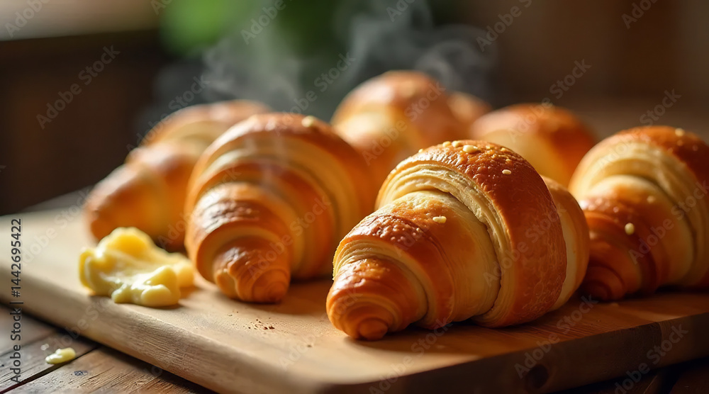 Close-Up of Freshly Baked Croissants