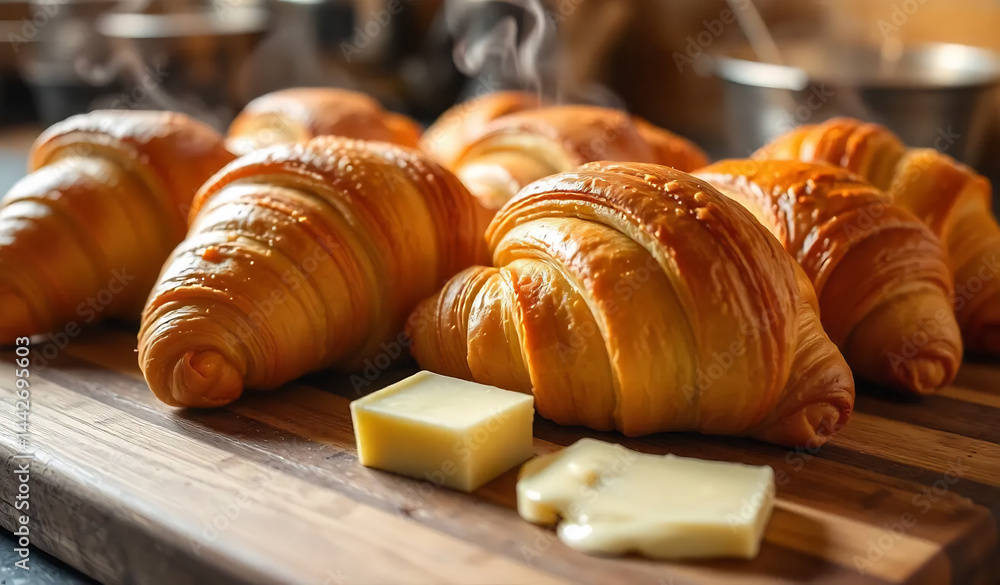 Close-Up of Freshly Baked Croissants