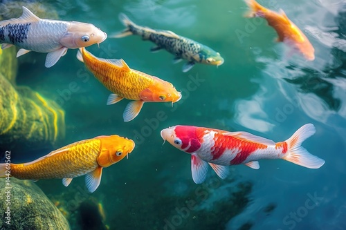 Obraz na płótnie Colorful koi fish swimming in a pond w salonie