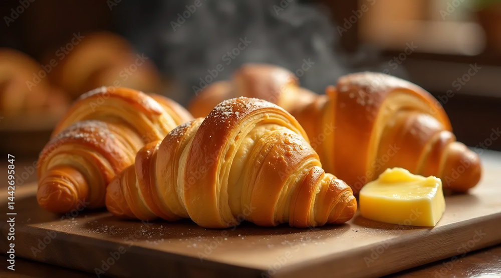 Close-Up of Freshly Baked Croissants