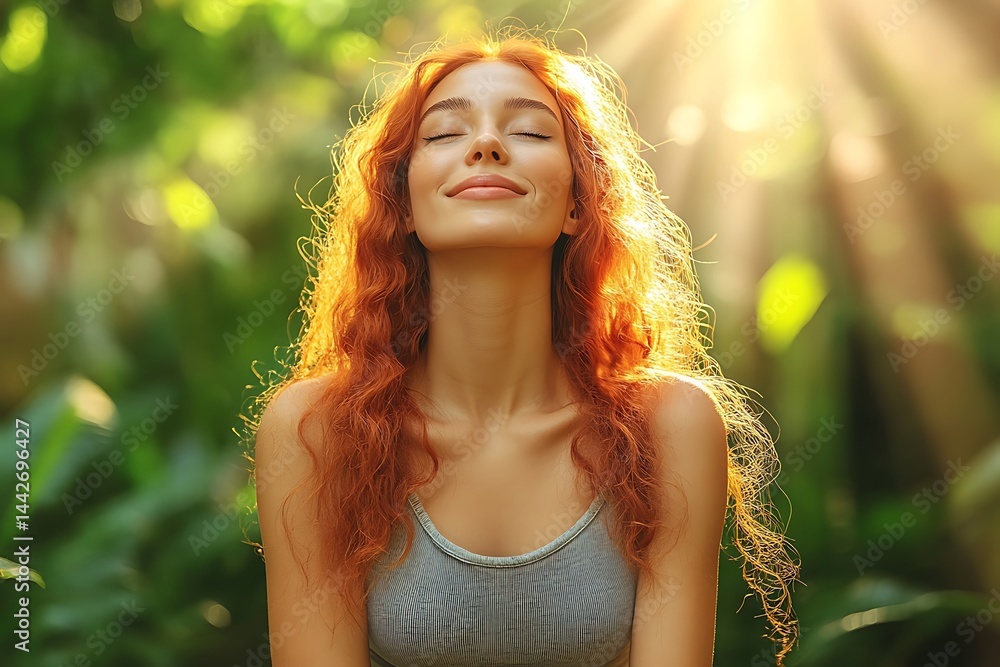 Serene redhead woman enjoying sunlight Serene redhead woman enjoying sunlight
