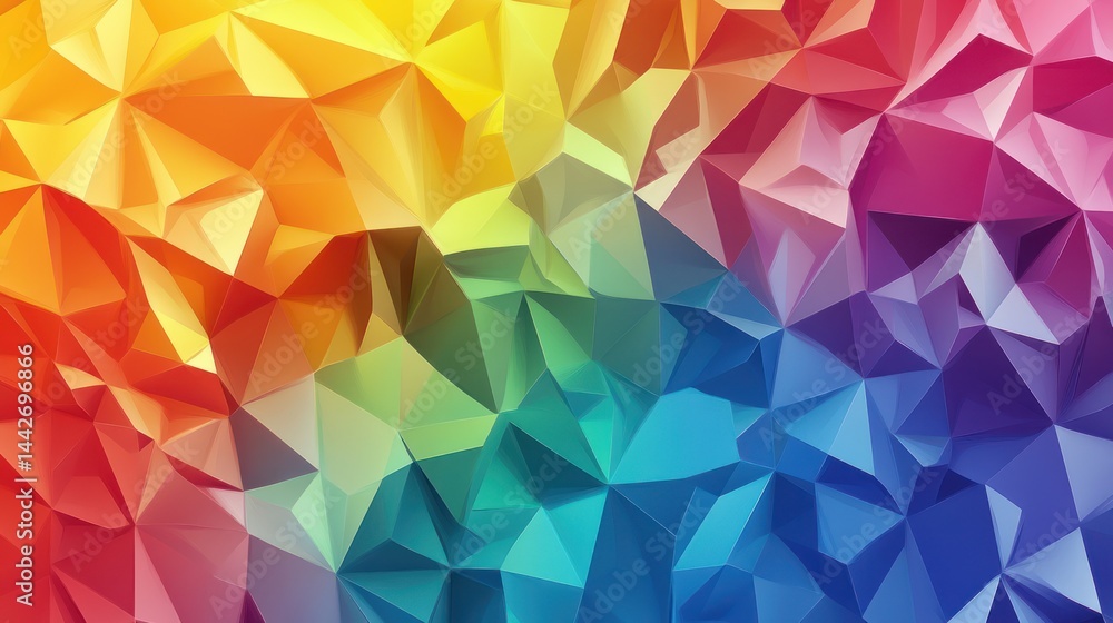 Vibrant geometric facets with a rainbow spectrum, an eye-catching abstract design Vibrant geometric facets with a rainbow spectrum, an eye-catching abstract design