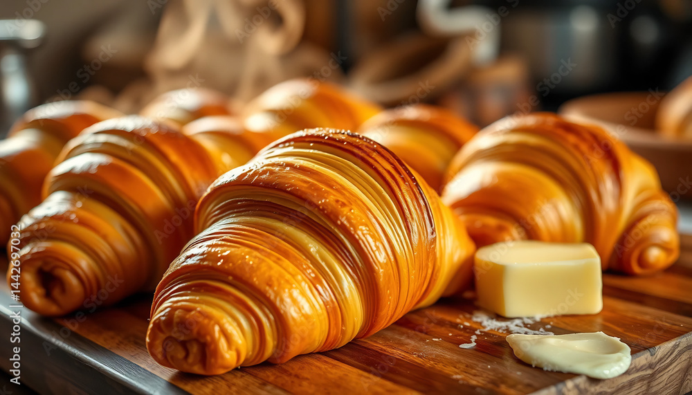 Close-Up of Freshly Baked Croissants