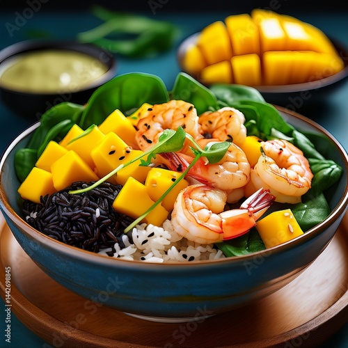 Garnelen-Bowl mit Mango und Wildreis