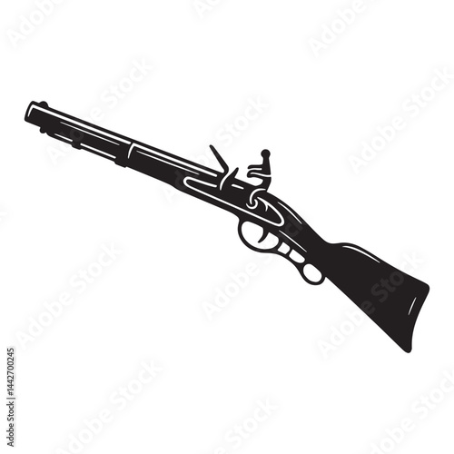 Classic Arquebus silhouette, an ancient firearm of power – Arquebus illustration – Minimalist Arquebus vector – Weapon silhouette


