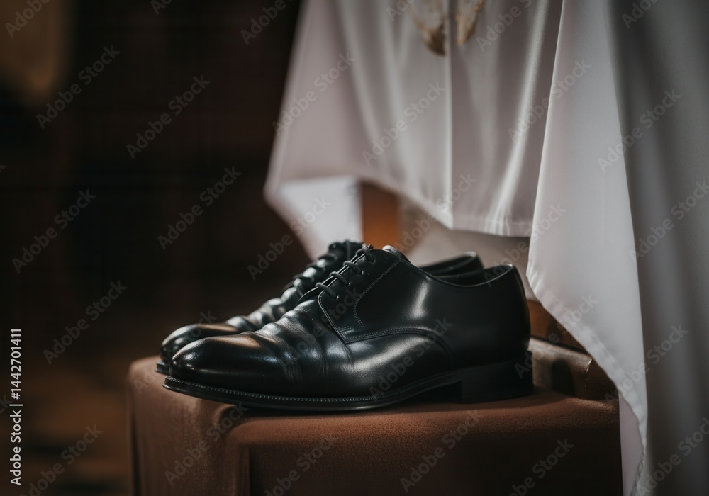 Polished Black Clerical Shoes at Catafalque, Quiet Symbol of Mourning and Papal Transition