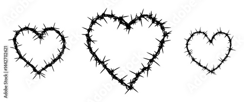 barbed wire heart shapes black vector illustration