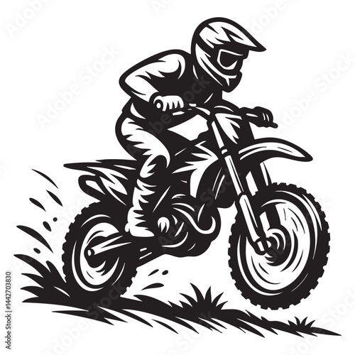Motocross rider speeding on trail vector logo illustration