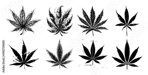 grunge marijuana leaf collection black vector set